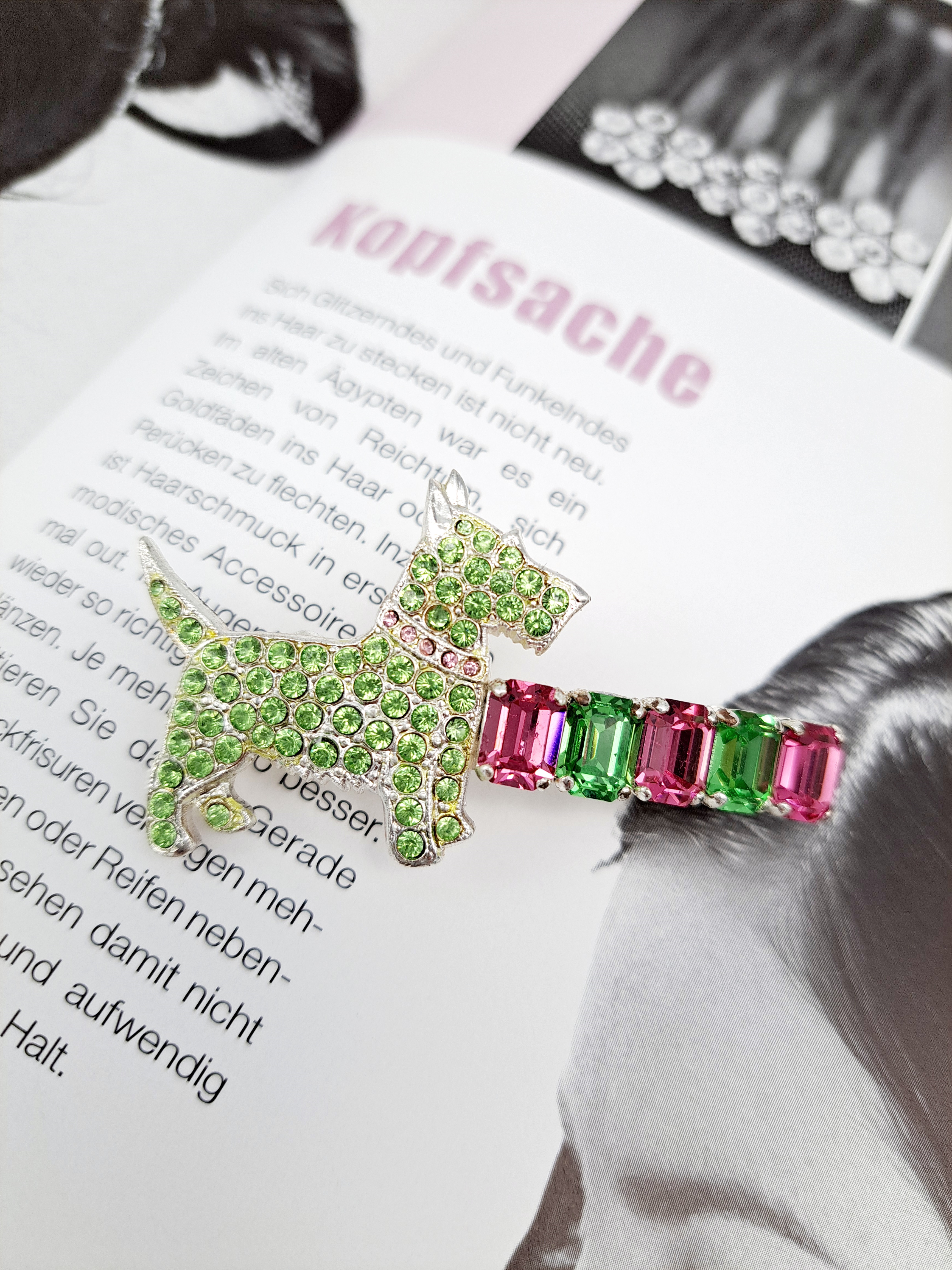 Haarspange Strass Hund grün