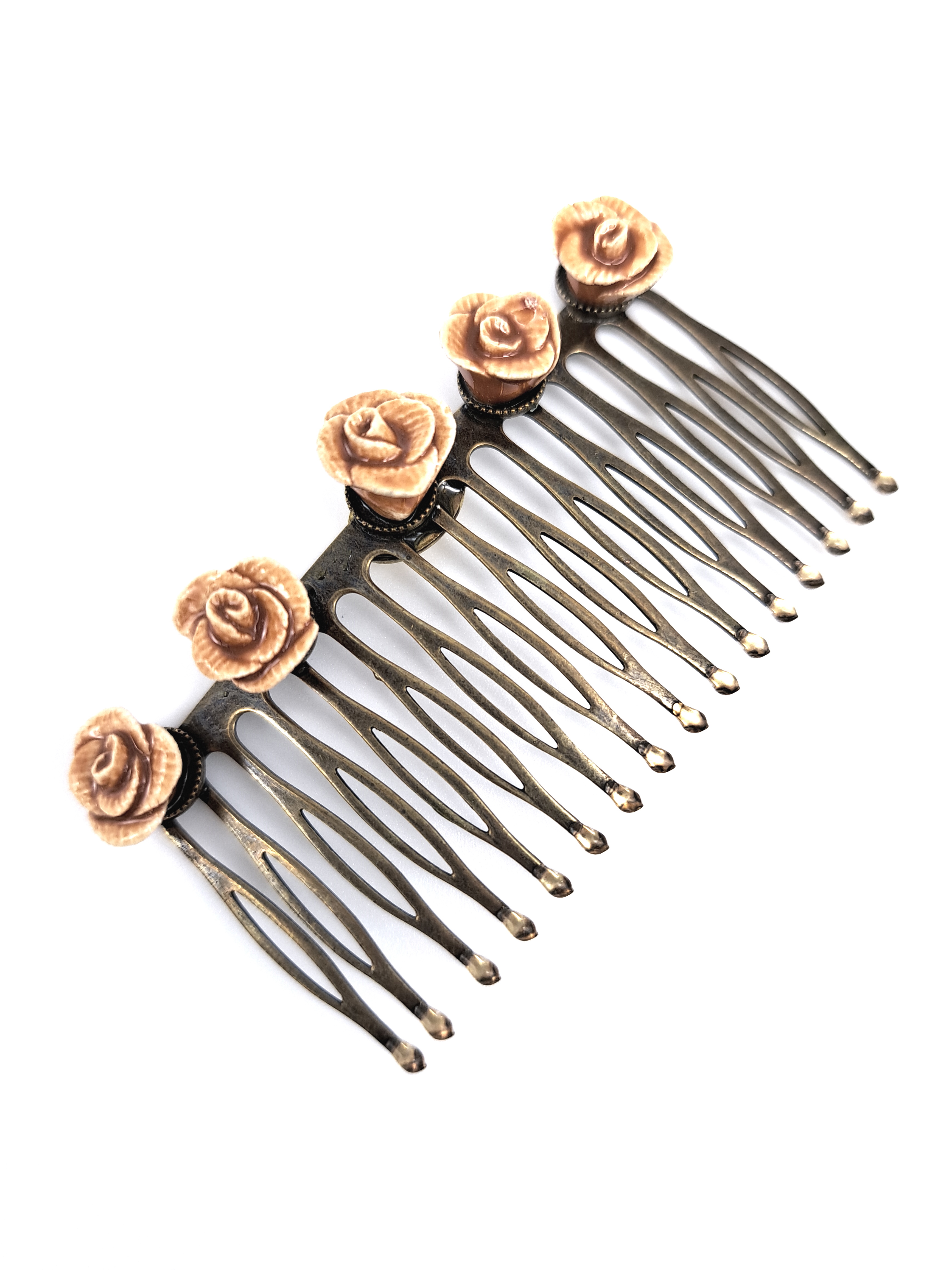 Vintage-Look Haarkamm, Antikgold mit Apricot Blumen