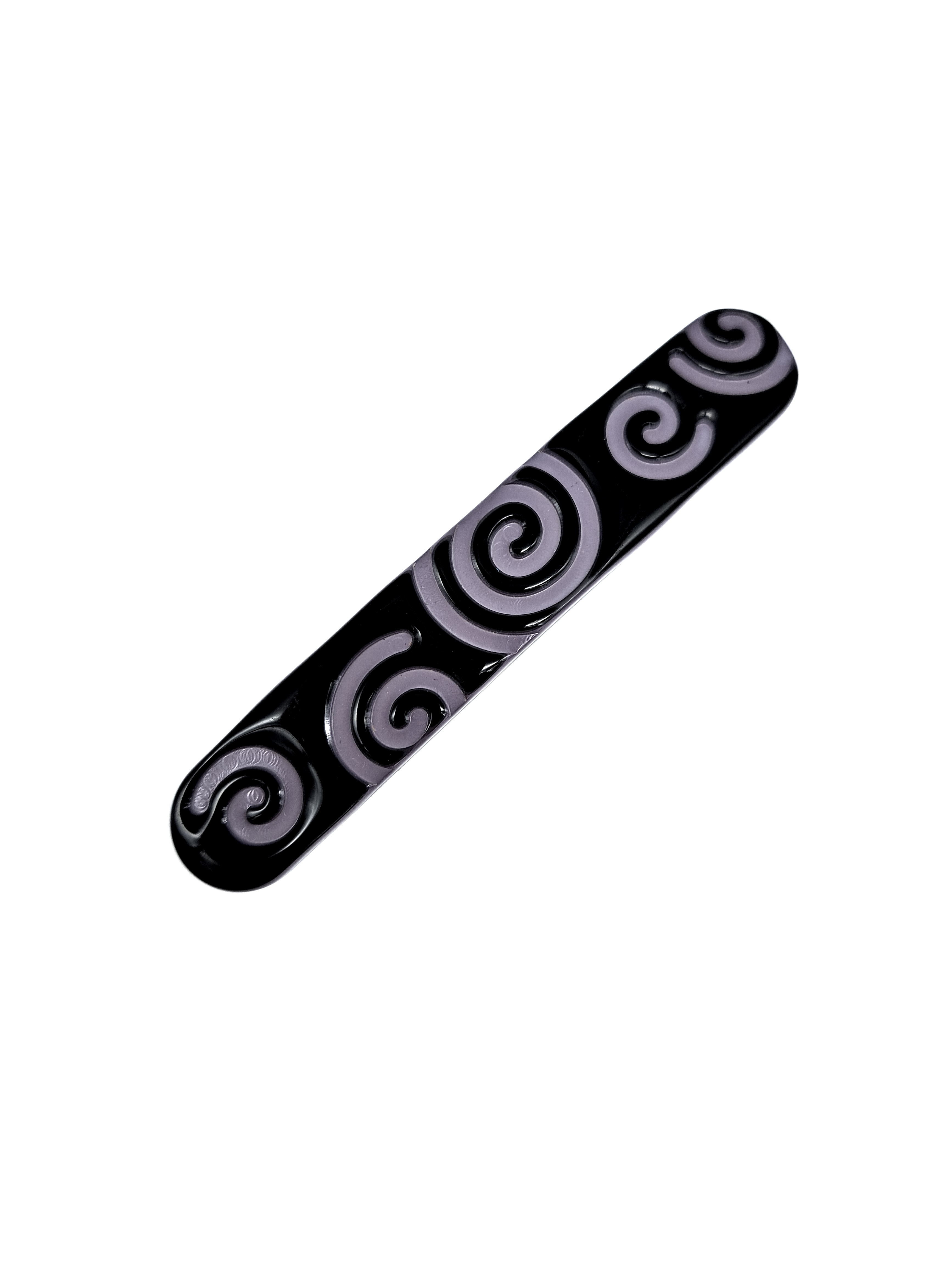 Haarspange klein, Schwarz mit Spiralen in Flieder