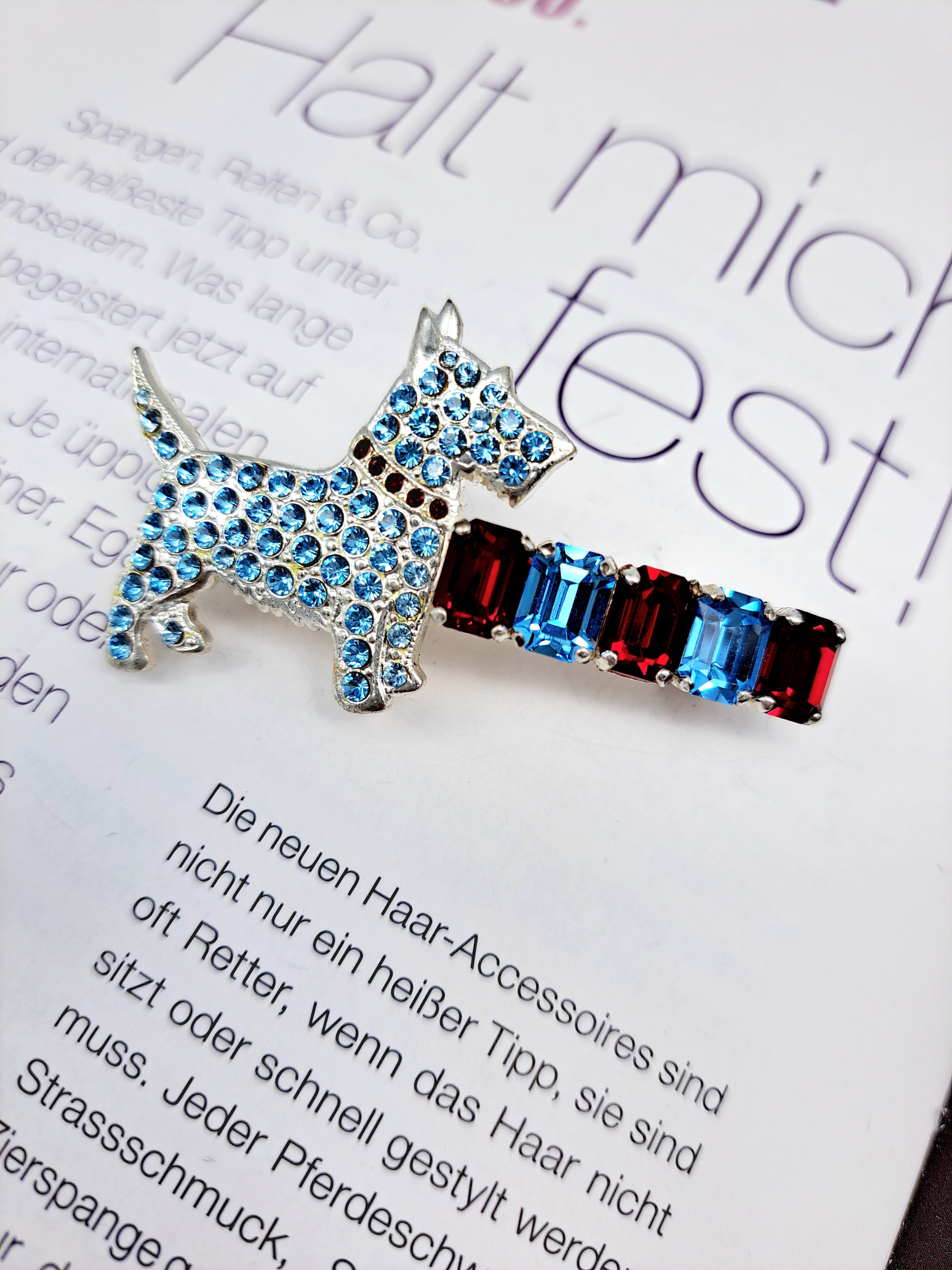 Haarspange Strass Hund Blau